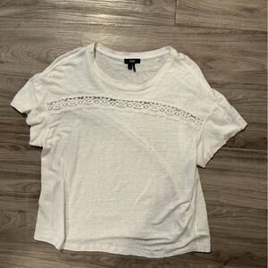 Paige Shirt Womens Large Cream Crochet Lace Linen Blend Relaxed Fit Casual Top